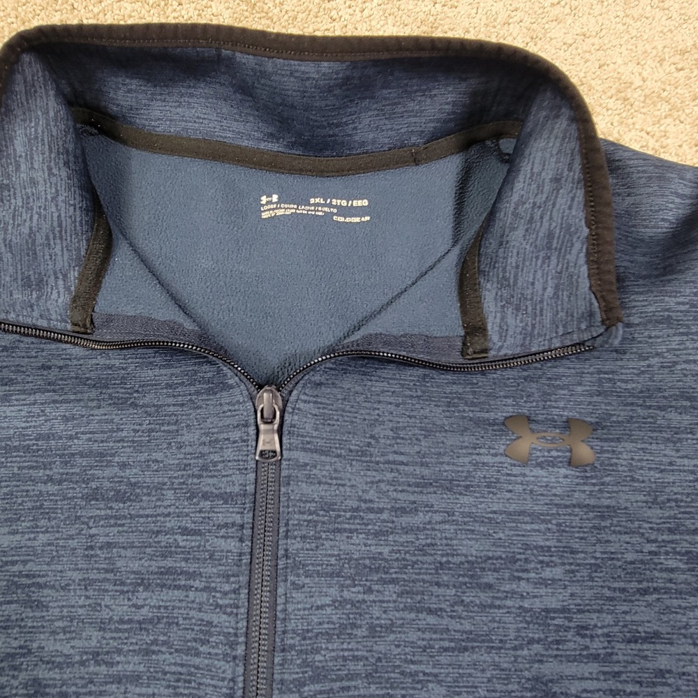 Under Armour ColdGear Mens 2XL Navy Blue Heather Quarter Zip Pullover Loose Fit